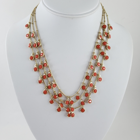 Anne Klein layer necklace gold tone orange accents 3 strands pop color - Picture 14 of 16